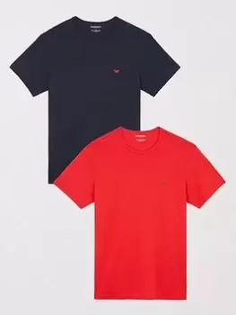 Image of Emporio Armani Bodywear Bodywear 2 Pack Lounge Logo T-Shirt - Black/Red , Multi, Size S, Men