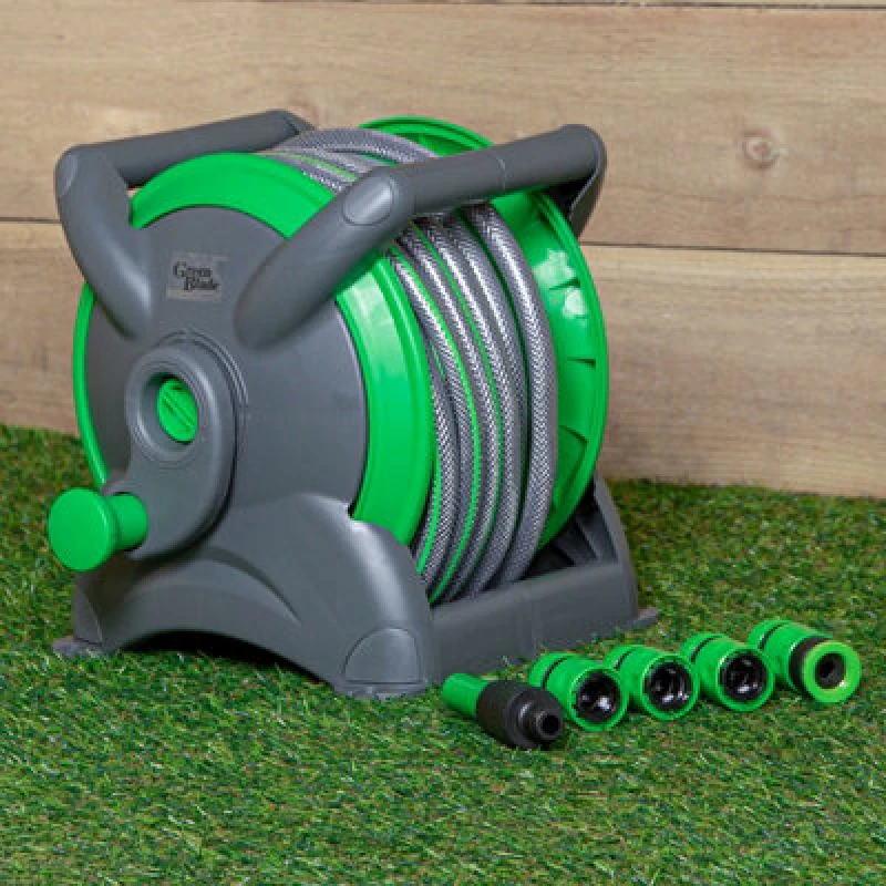 Image of Samuel Alexander 15M (49ft) Compact Garden Hose Reel With Pipe & 5 Nozzle Spray Gun