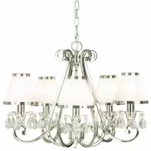 Image of Loops - Esher Ceiling Pendant Chandelier Nickel Crystal & White Shades 5 Lamp Light