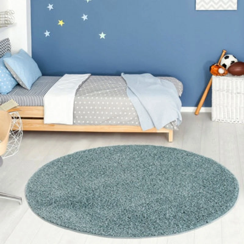 Image of The Rugs Modern Luxury Shaggy Rug Solid Duck Egg Blue 120 Cm Round, Blue 5060912230945