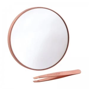 Image of Tweezerman Rose Gold Mini Slant Tweezer And 10X Mirror