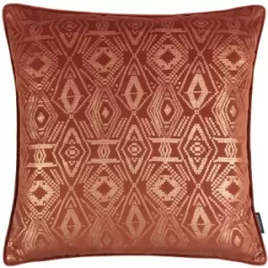 Image of Paoletti - Tayanna Foil Print Piped Edge Cushion Cover, Brick, 50 x 50 Cm