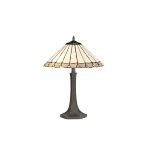 Image of 2 Light Octagonal Table Lamp E27 With 40cm Tiffany Shade, Grey, Crystal, Aged Antique Brass