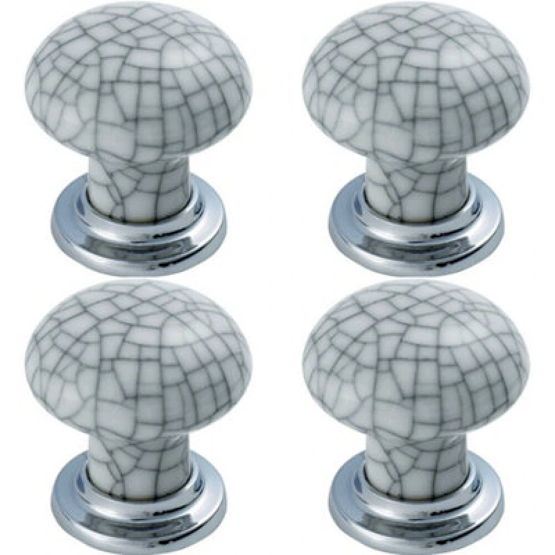 Image of Loops 4x Porcelain Mushroom Cupboard Door Knob Glaze Design Polished & Matt Chrome Multi unisex
