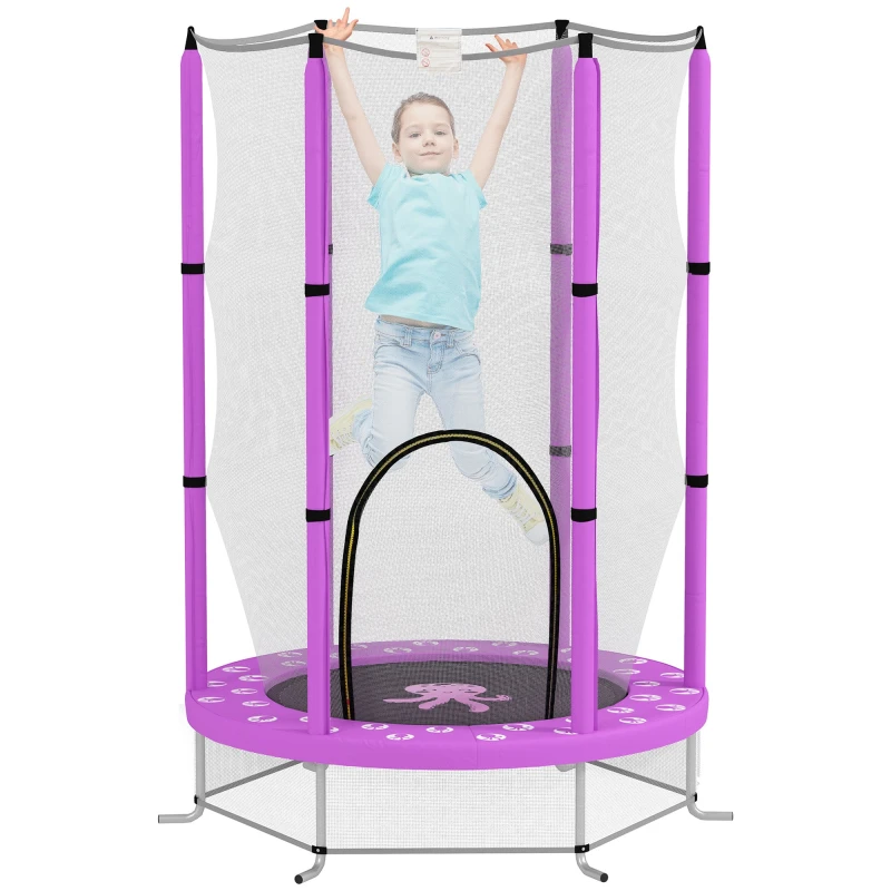 Image of AIYAPLAY AIYAPLAY 4.6FT Kids Trampoline with Safety Enclosure Net - Purple