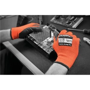 Image of Polyco Matrix MOP08 Size 8 Seamless Knitted Gloves Polyurethane Palm Coating Orange
