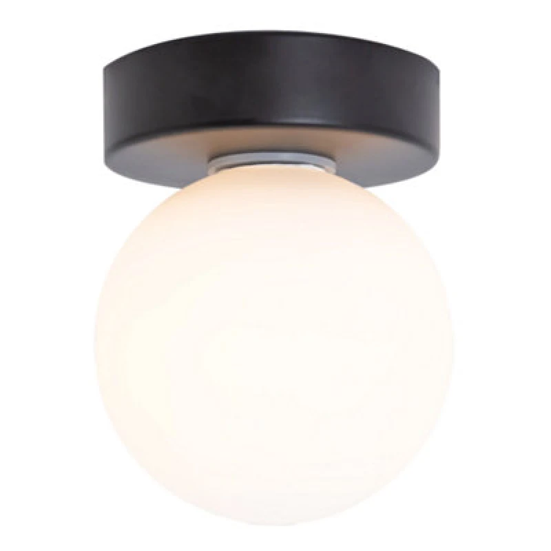Image of Happy Homewares Modern Compact Bathroom Ceiling Light With Opal Glass Globe Shade