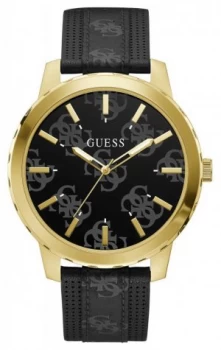 Image of Guess Mens Outlaw Black Leather Strap Black Logo Dial Watch
