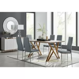 Image of Taranto Oak Effect Dining Table and 6 Grey Milan Chairs - Elephant Grey