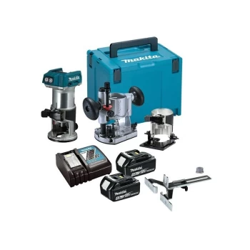 Image of Makita - DRT50RMJX2 18v Cordless Brushless Laminate Router Trimmer + Plunge Base +
