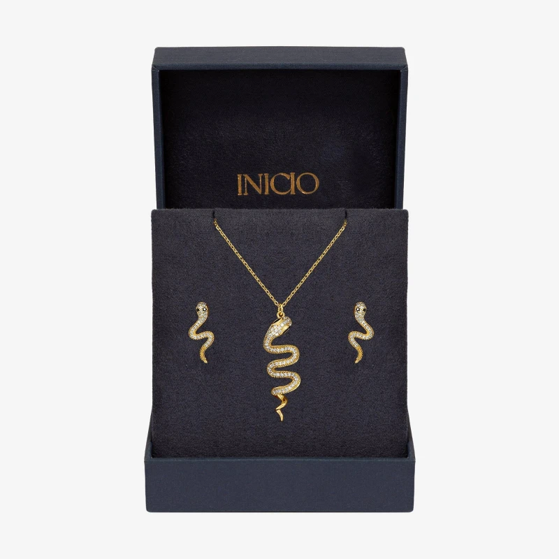 Image of Inicio 14K Gold Plated and CZ Snake Set - Gift Box Jewellery Sets One Size Gold 73383510000