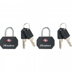 Image of Masterlock TSA Aluminium ABS Cover Padlock Pack of 2 Keyed Alike 30mm Standard