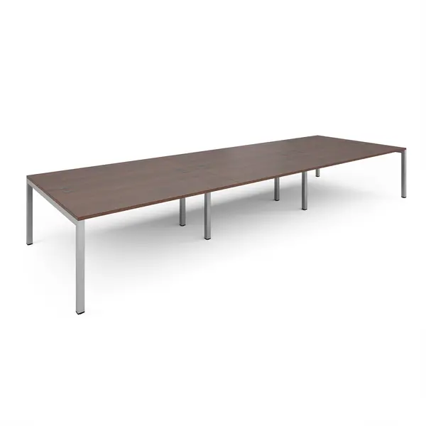 Image of Connex Triple Back to Back Office Desk - 4800mm x 1600mm - Silver - Walnut