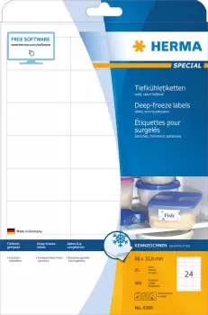 Image of HERMA Deep-freeze labels A4 66x33.8mm white paper matt 600 pcs.