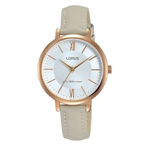 Image of Lorus RG264LX7 Ladies Elegant Light Grey Leather Strap Watch with Rose Gold Plated Case