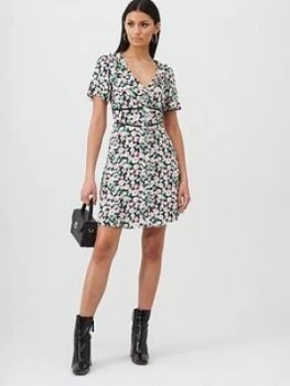Image of Oasis Button Through Frill Skater Dress - Ditsy Print, Multi, Size 18, Women