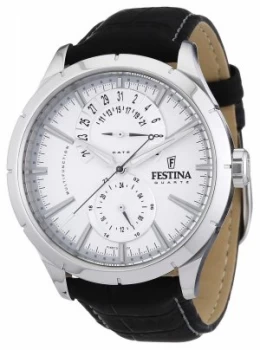 Image of Festina Mens Black Leather Strap White F16573/1 Watch