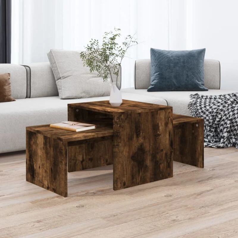 Image of Vidaxl Coffee Table Set Smoked Oak 100X48X40 Cm Engineered Wood, Brown 815546