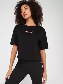 Image of Armani Exchange Colour Logo Boxy Tee - Black Size M Women