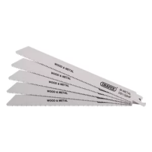 Image of Draper 38754 Bi-metal Reciprocating Saw Blades for Multi Purpose Cutting, 225mm, 10tpi (Pack of 5)