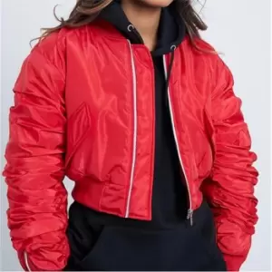 Image of I Saw It First Ruched Sleeve Padded Bomber Jacket - Red
