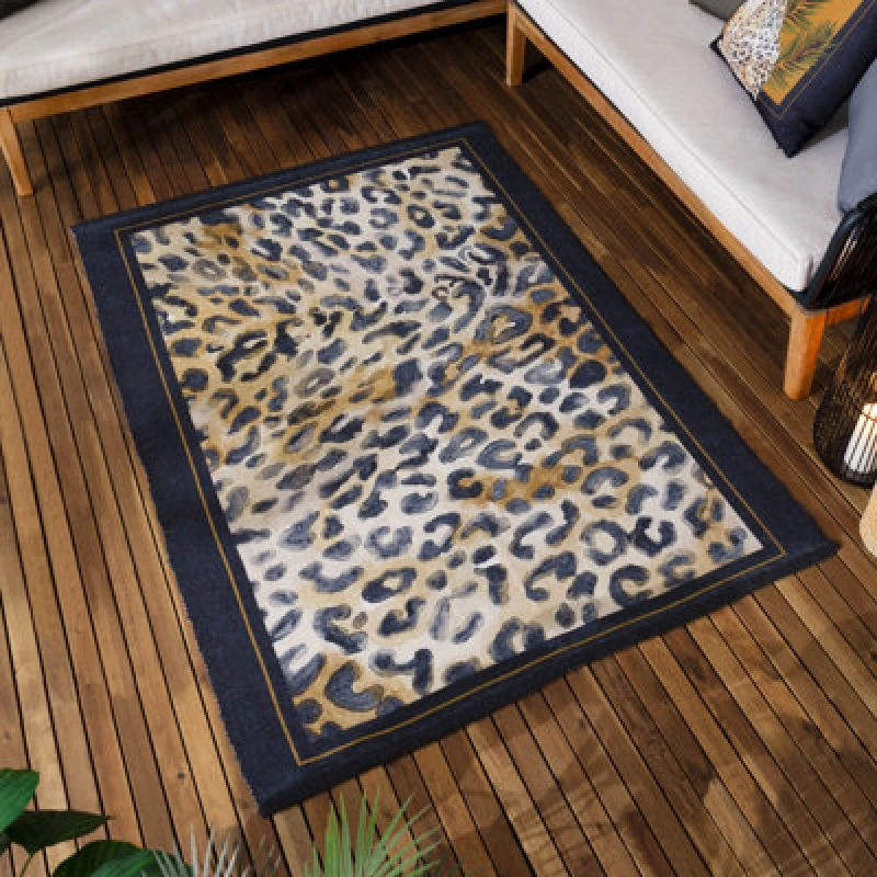 Image of Paoletti Leopardis Leopard Printed Indoor/Outdoor Rug Black/Gold 120 X 170Cm, Black 5025532823984.00