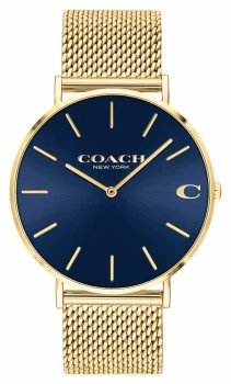 Image of Coach Charles Blue Sunray Dial Gold Mesh Bracelet Watch