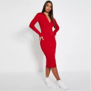 Image of I Saw It First Rib Button Front Midaxi Dress - Red