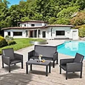 Image of OutSunny Set Rattan Sofa and Table Deep Grey