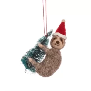 Image of Sloth with Christmas Tree Felt Decoration