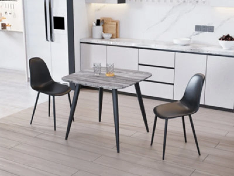 Image of Core Products Aspen Grey Oak Effect 80Cm Square Dining Table With 2 Black Plastic Curve Design Chairs