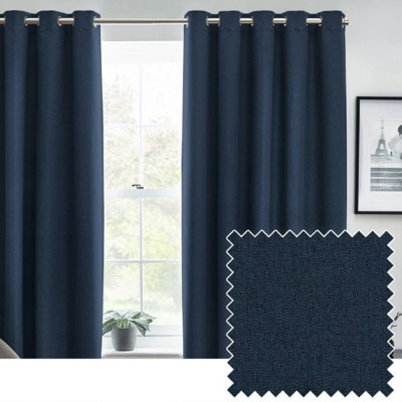 Image of Furn Furn Dawn 100% Blackout Thermal Eyelet Curtains in Midnight Size: 117cm width x 137cm drop Midnight 117cm width x 137cm drop Unisex 50255328542