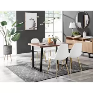 Image of Furniture Box Kylo Brown Wood Effect Dining Table and 4 White Corona Gold Leg Chairs