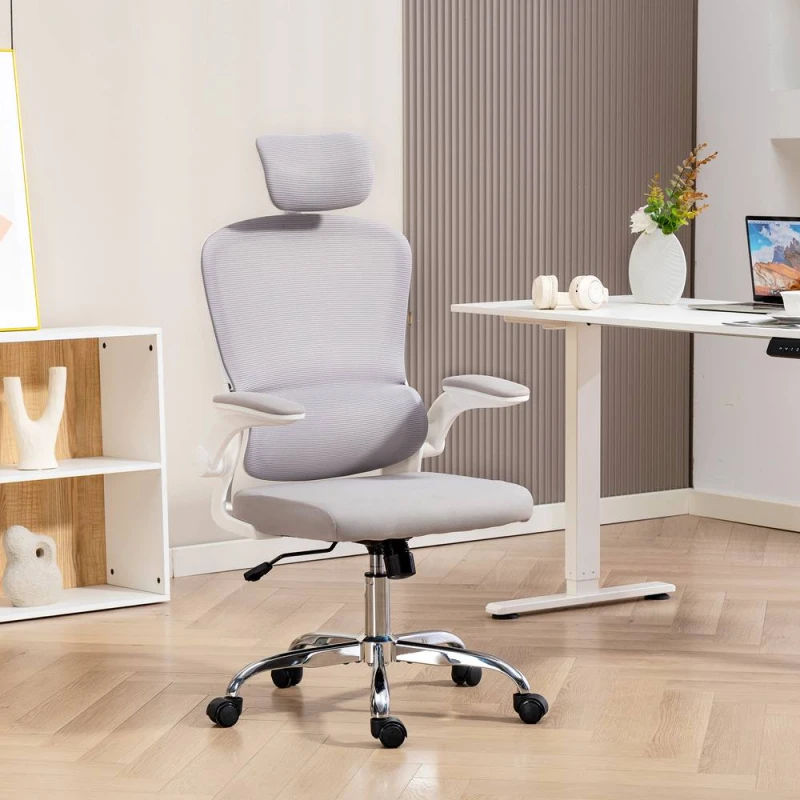 Image of HOMCOM High Back Mesh Computer Desk Chair with Lumbar Support, Grey Grey Unisex