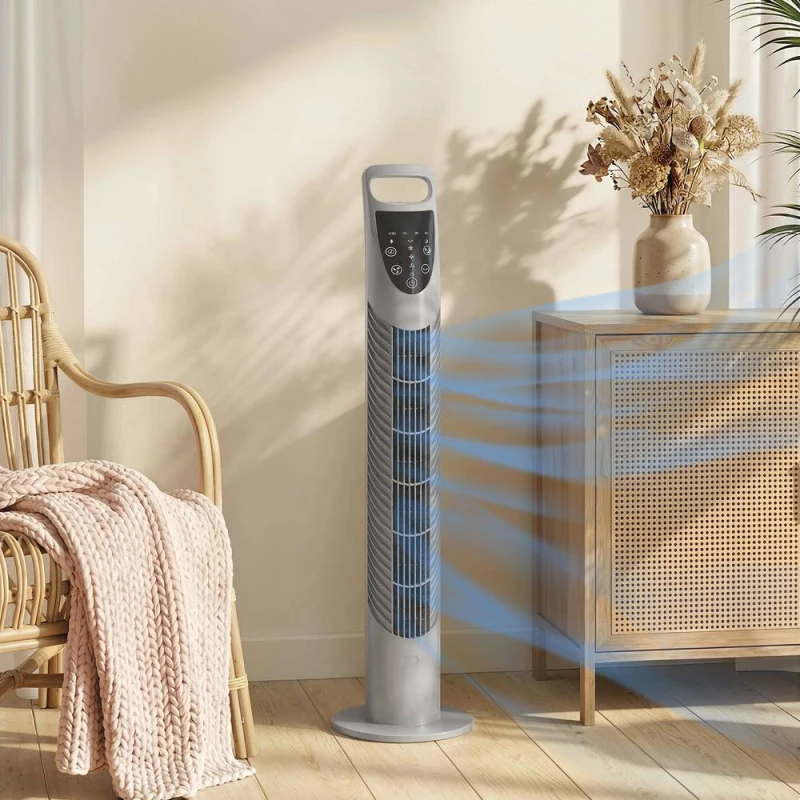 Image of HOMCOM 78.5cm Oscillation Tower Fan with Remote Control 3-Speed Wind in Grey Grey Unisex