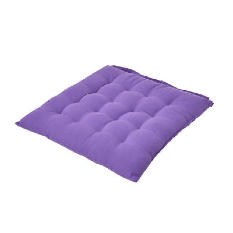 Image of Homescapes Plain Seat Pad with Button Straps 100% Cotton Purple