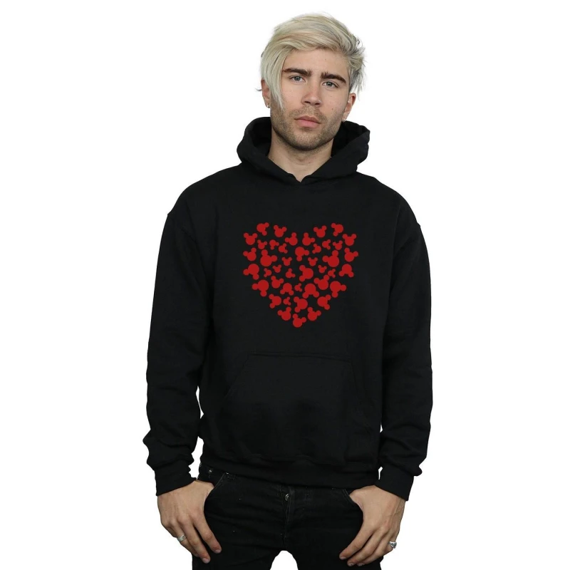 Image of Disney Men Mickey Mouse Heart Silhouette Hoodie in Black Size: Small Black S Male 5057864479119