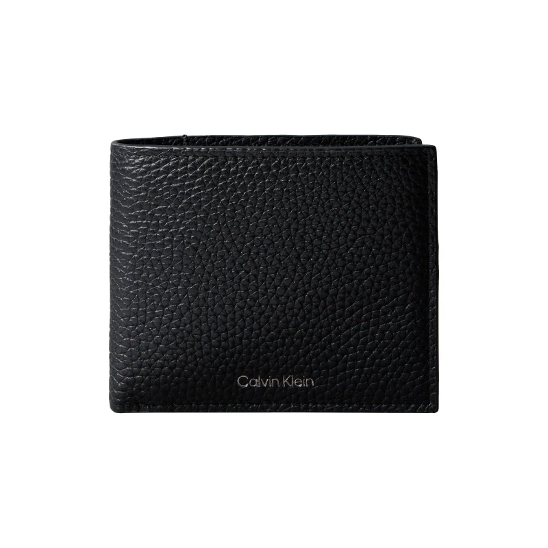 Image of Calvin Klein Foil Embossed Logo Leather Wallet with Coin Pouch Black male One Size
