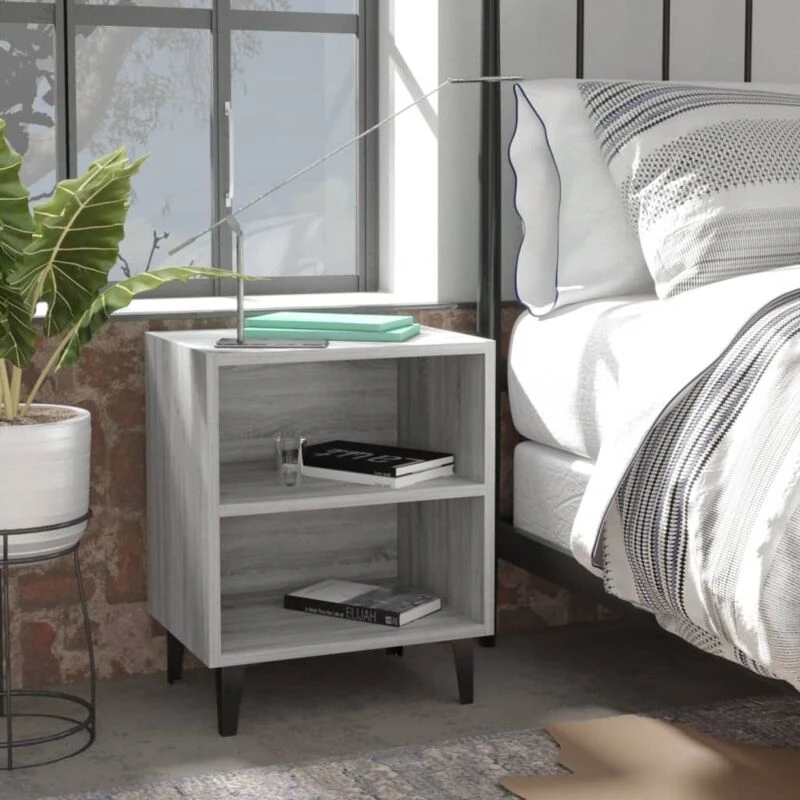Image of VIDAXL Bed Cabinet with Metal Legs Grey Sonoma 40x30x50cm vidaXL 8720286854556