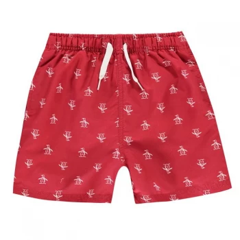 Image of Original Penguin All Over Print Swim Shorts - Lipstick Red