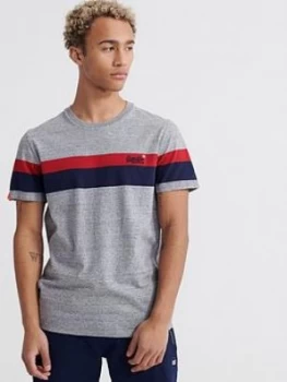Image of Superdry Orange Label Classic Stripe T-Shirt, Grey, Size 2XL, Men