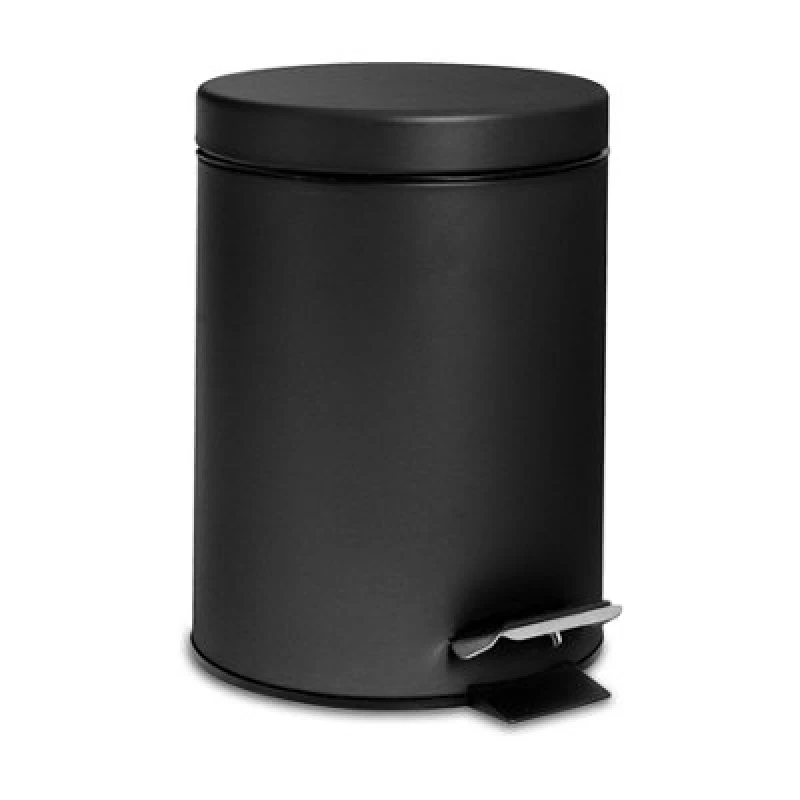 Image of Harbour Housewares Bathroom Pedal Bin - 3L - Matt Black - Round Stainless Steel Slim Rubbish Dustbin Lid And Inner Liner Bucket