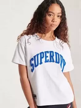 Image of Superdry Varsity Arch Boxy T-Shirt - White, Size 10, Women