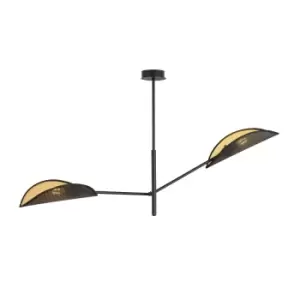 Image of Vene Black Multi Arm Semi Flush Ceiling light with Black, Gold Fabric Shades, 2x E14