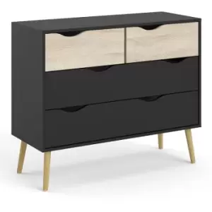 Image of Furniture To Go - Oslo Chest of 4 Drawers (2+2) in Black and Oak - Black/Oak