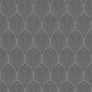 Image of Grey Art Deco Peacock Blown Wallpaper