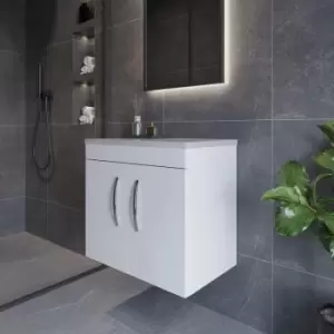 Image of Nuie Athena Wall Hung 2-Door Vanity Unit with Grey Worktop 600mm Wide - Gloss White