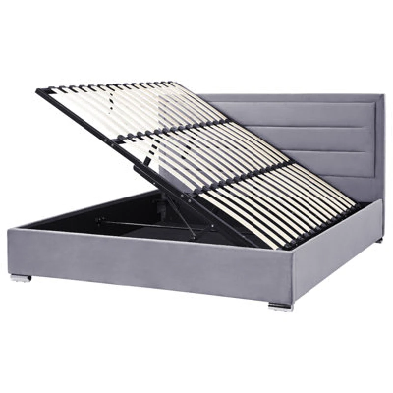 Image of Beliani Ottoman Bed Velvet Rouen 180 X 200 Cm (Eu Super King) Dark Grey