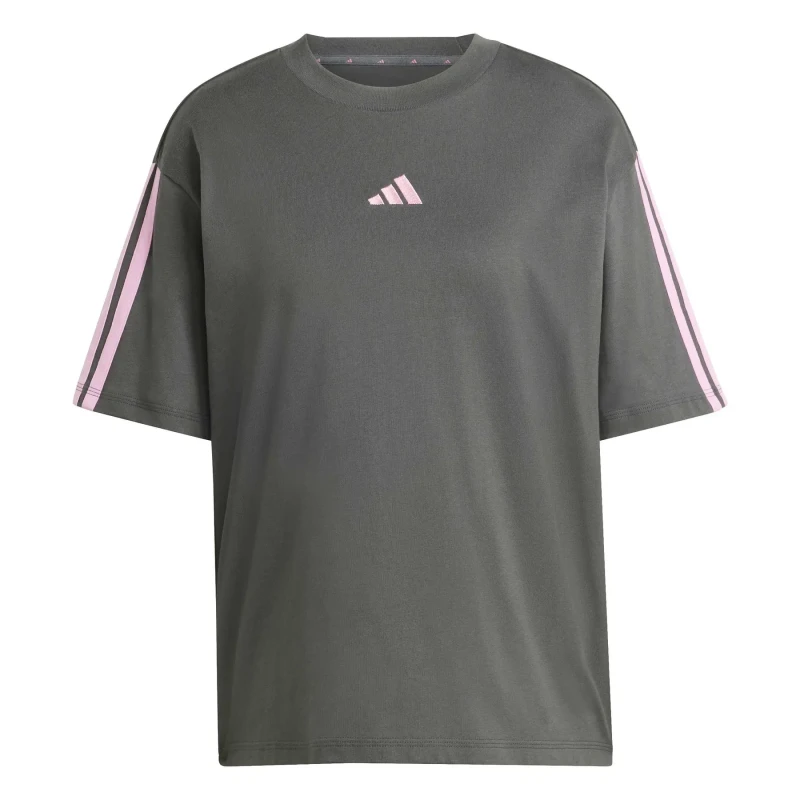 Image of adidas Essentials 3 Stripe T-Shirt Womens Carbon/Pink female L (16-18)
