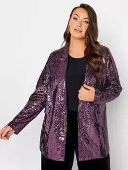 Image of Yours Yours Berry Sequin E2E Blazer, Purple, Size 24, Women